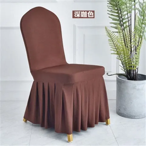 Solid Color All-Inclusive Elastic Pleated Skirt Chair Cover Hotel Wedding Banquet Household Universal Skirt Stool Cover