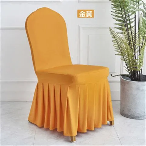 Solid Color All-Inclusive Elastic Pleated Skirt Chair Cover Hotel Wedding Banquet Household Universal Skirt Stool Cover