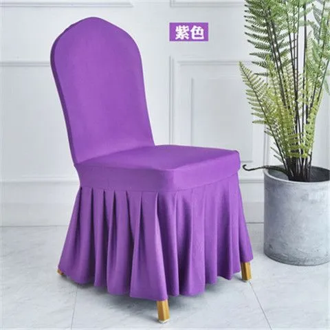 Solid Color All-Inclusive Elastic Pleated Skirt Chair Cover Hotel Wedding Banquet Household Universal Skirt Stool Cover