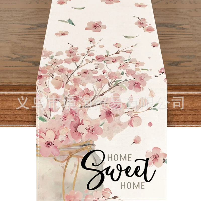 Linen Table Runner Pastoral Flower Lemon Summer Home Dining Table Outdoor Decoration Printed Tablecloth Table Runner