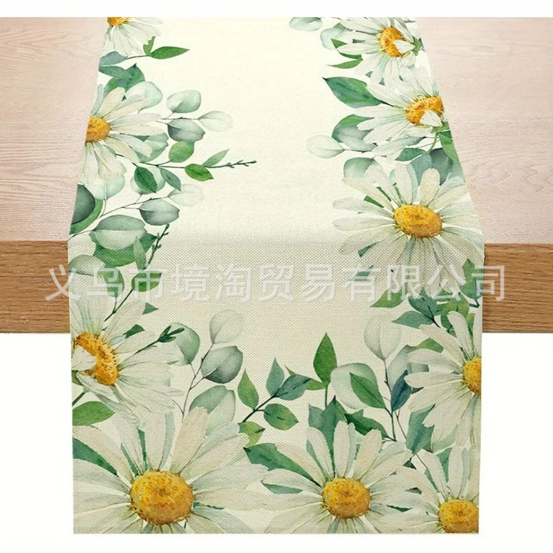 Linen Table Runner Pastoral Flower Lemon Summer Home Dining Table Outdoor Decoration Printed Tablecloth Table Runner