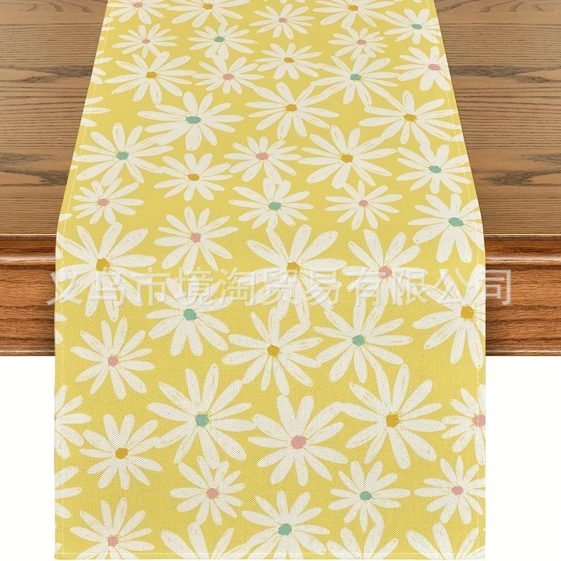 Linen Table Runner Pastoral Flower Lemon Summer Home Dining Table Outdoor Decoration Printed Tablecloth Table Runner