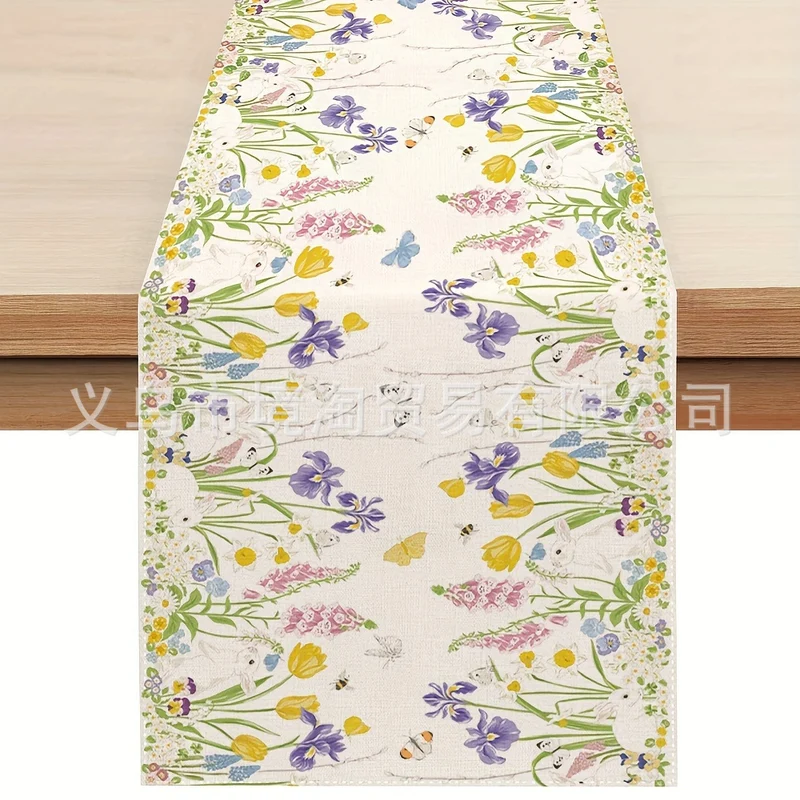 Linen Table Runner Pastoral Flower Lemon Summer Home Dining Table Outdoor Decoration Printed Tablecloth Table Runner