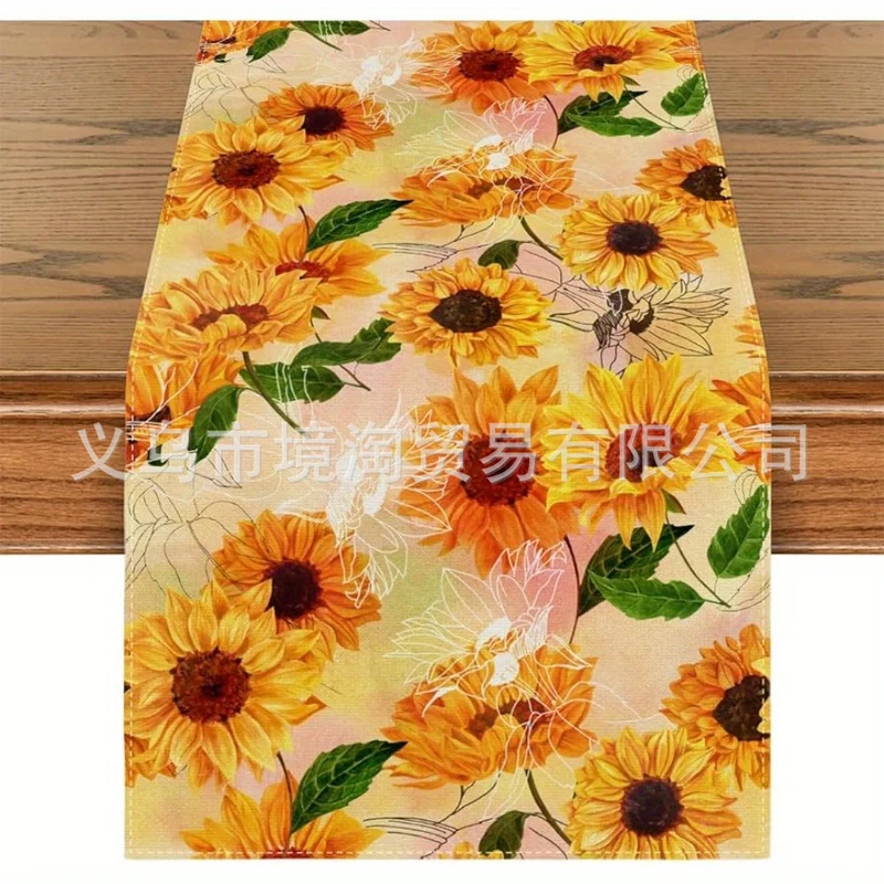 Linen Table Runner Pastoral Flower Lemon Summer Home Dining Table Outdoor Decoration Printed Tablecloth Table Runner