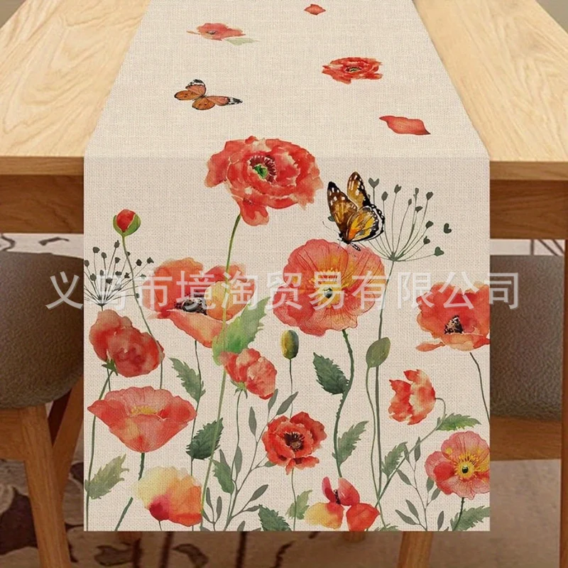 Linen Table Runner Pastoral Flower Lemon Summer Home Dining Table Outdoor Decoration Printed Tablecloth Table Runner