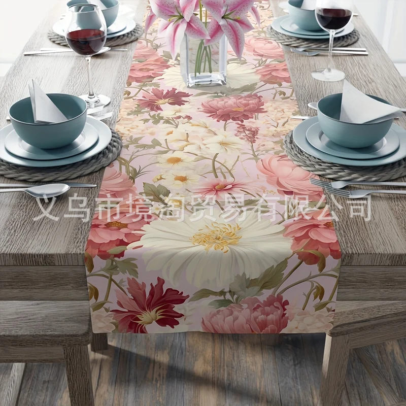 Linen Table Runner Pastoral Flower Lemon Summer Home Dining Table Outdoor Decoration Printed Tablecloth Table Runner