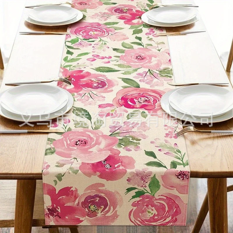 Linen Table Runner Pastoral Flower Lemon Summer Home Dining Table Outdoor Decoration Printed Tablecloth Table Runner