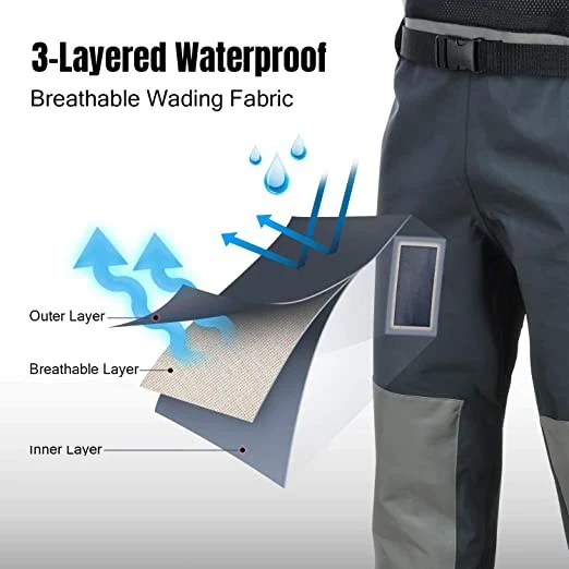 Factory Price in Stock 3 Layer Uninsulated Breathable Waders Sockfoot Best Breathable Waders Fly Fishing Hunting Chest Waders