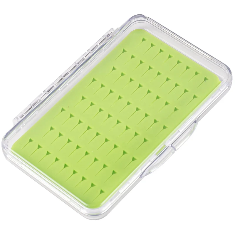 Ultra Slim Fly Fishing Fly Box Flies Silicone Case Plastic Pocket Clear Lid Easy Slit Green Small Vest