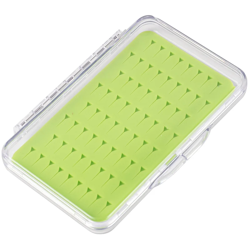Ultra Slim Fly Fishing Fly Box Flies Silicone Case Plastic Pocket Clear Lid Easy Slit Green Small Vest