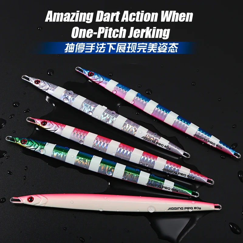 Long Blade Fishing Lure Metal Jig 60g 80g Lead Fish Glow Paint Metal Lure Long Casting Jig Lures Saltwater Sea for Snappers