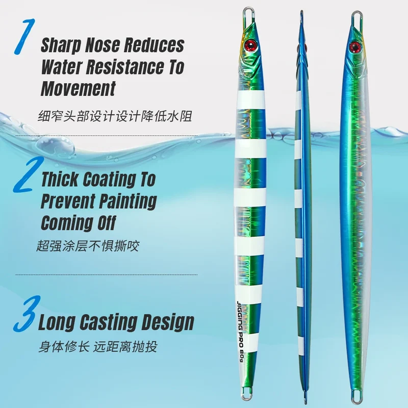 Long Blade Fishing Lure Metal Jig 60g 80g Lead Fish Glow Paint Metal Lure Long Casting Jig Lures Saltwater Sea for Snappers