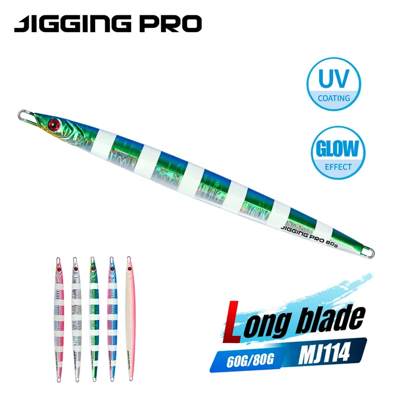 Long Blade Fishing Lure Metal Jig 60g 80g Lead Fish Glow Paint Metal Lure Long Casting Jig Lures Saltwater Sea for Snappers