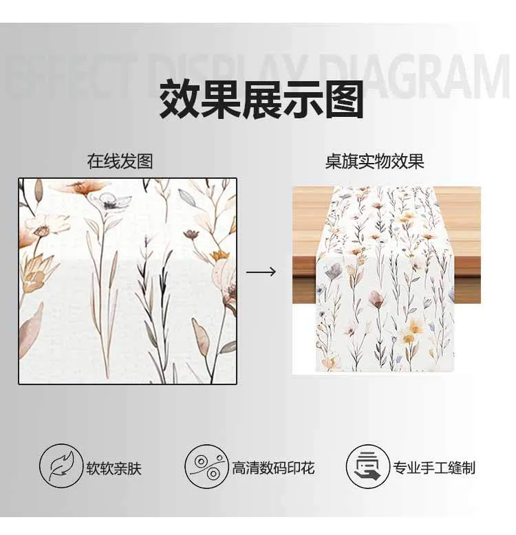Amazon New Flower Table Runner Living Room Dining Table Decorative Tablecloth Cross-border Plant Flower Printing Tablecloth Coffee Table Cloth