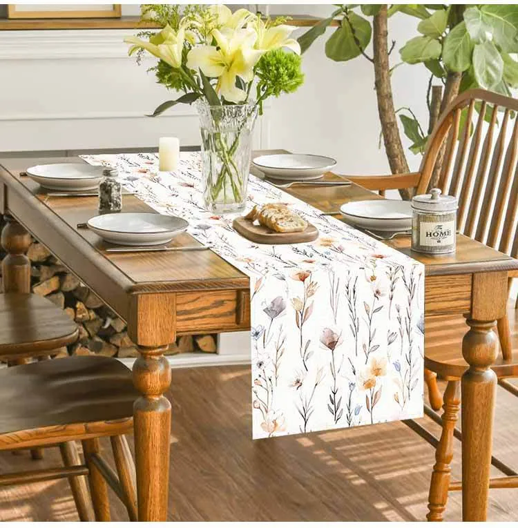 Amazon New Flower Table Runner Living Room Dining Table Decorative Tablecloth Cross-border Plant Flower Printing Tablecloth Coffee Table Cloth