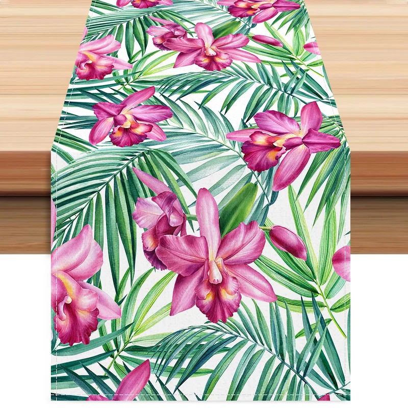 Cross-border New Orchid Table Flag Amazon Digital Printing Home Fabric Decorative Tablecloth Linen Tablecloth Cushion Tea Flag