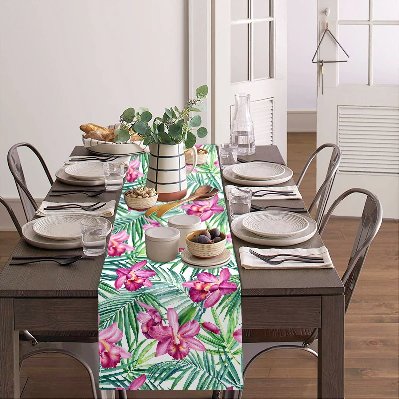 Cross-border New Orchid Table Flag Amazon Digital Printing Home Fabric Decorative Tablecloth Linen Tablecloth Cushion Tea Flag