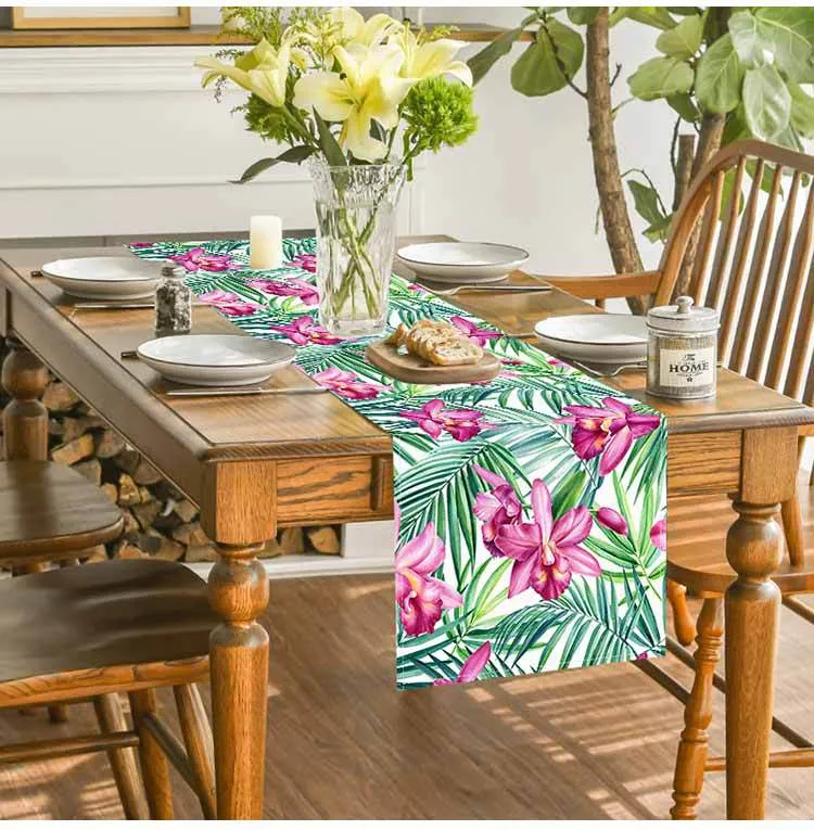 Cross-border New Orchid Table Flag Amazon Digital Printing Home Fabric Decorative Tablecloth Linen Tablecloth Cushion Tea Flag