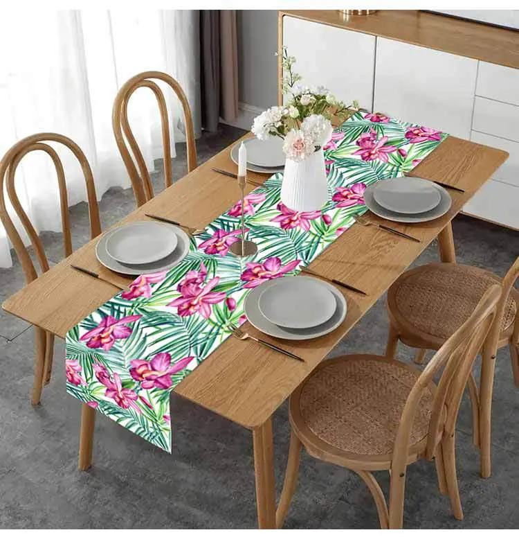 Cross-border New Orchid Table Flag Amazon Digital Printing Home Fabric Decorative Tablecloth Linen Tablecloth Cushion Tea Flag