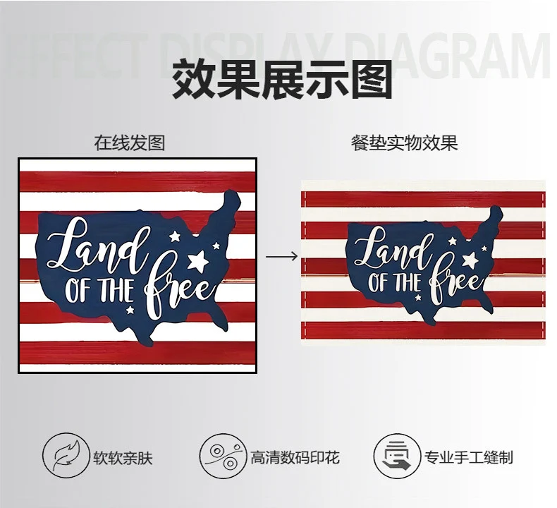 JIT Cross Border Independence Day Placemat Amazon New Linen Printed Placemat Star Flag Dining Table Decorative Placemat
