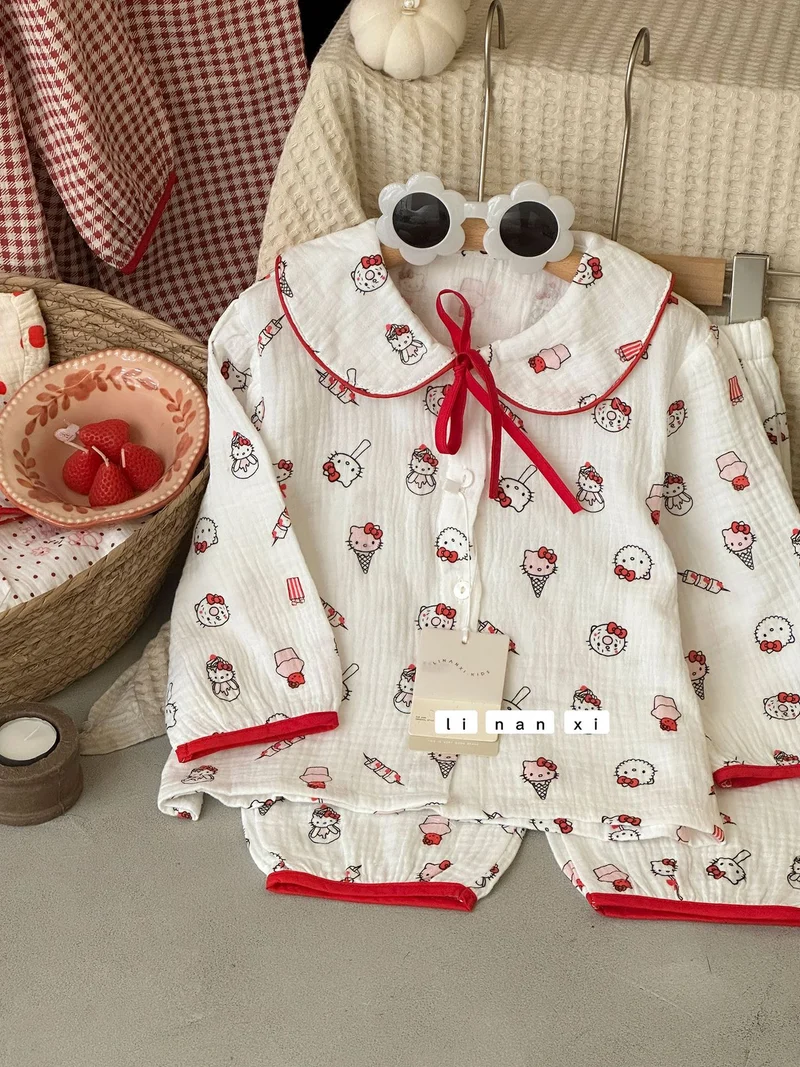 Princess Style Children's Lapel A-Class Cartoon Loungewear Set 2026 Spring New Baby Sweet and Cute Pajamas and Sleep Pants