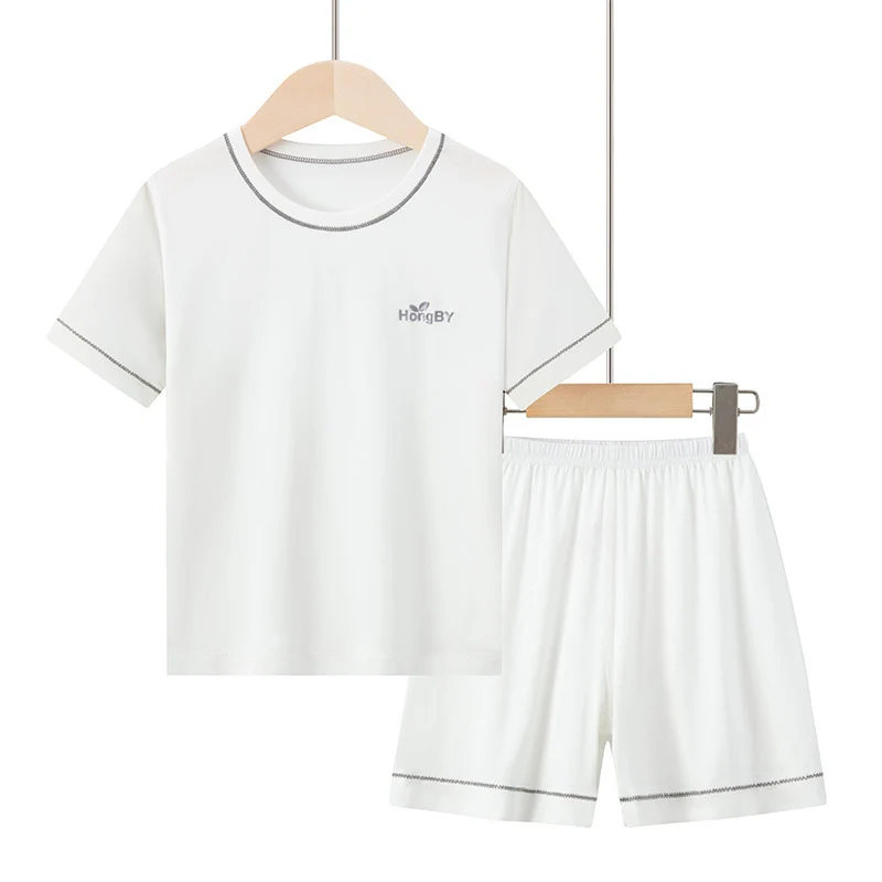 Summer Boys' Short-sleeved Shorts Modal Children's Pajamas Girls' Parent-child Home Clothes suit Children's Air-conditioning Clothes