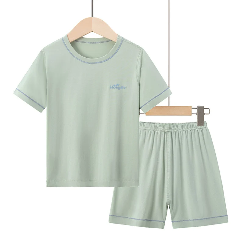 Summer Boys' Short-sleeved Shorts Modal Children's Pajamas Girls' Parent-child Home Clothes suit Children's Air-conditioning Clothes