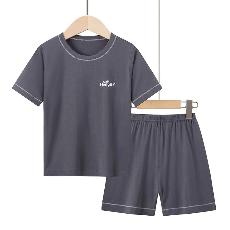 Summer Boys' Short-sleeved Shorts Modal Children's Pajamas Girls' Parent-child Home Clothes suit Children's Air-conditioning Clothes