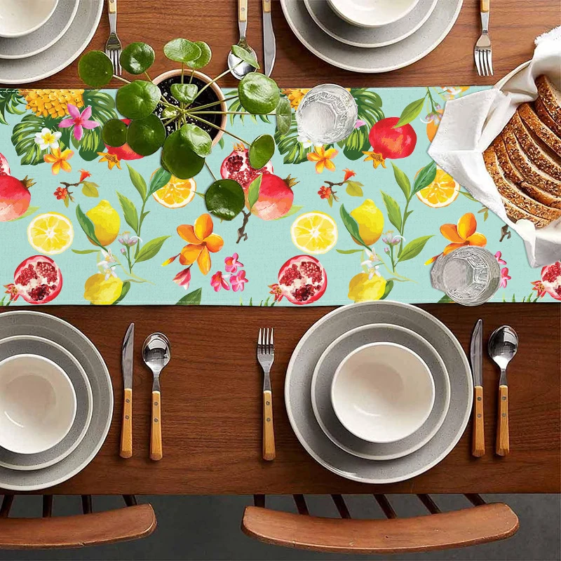 Amazon New Lemon Pomegranate Printed Table Flag Cross-border Home Fabric Decorative Tablecloth Linen Tablecloth Cushion Tea Flag