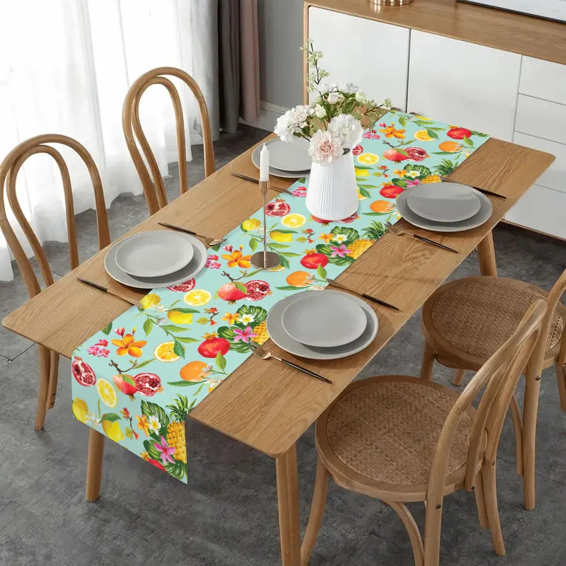 Amazon New Lemon Pomegranate Printed Table Flag Cross-border Home Fabric Decorative Tablecloth Linen Tablecloth Cushion Tea Flag