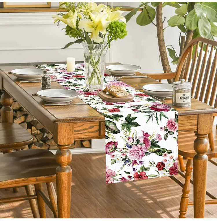 Spring and Summer Table Flags, Rose Red Flowers, Linen Tablecloths, Cross-Border Manufacturers, Direct Sales, Dining Table, Coffee Table Decoration, Insulation Pads Wholesale
