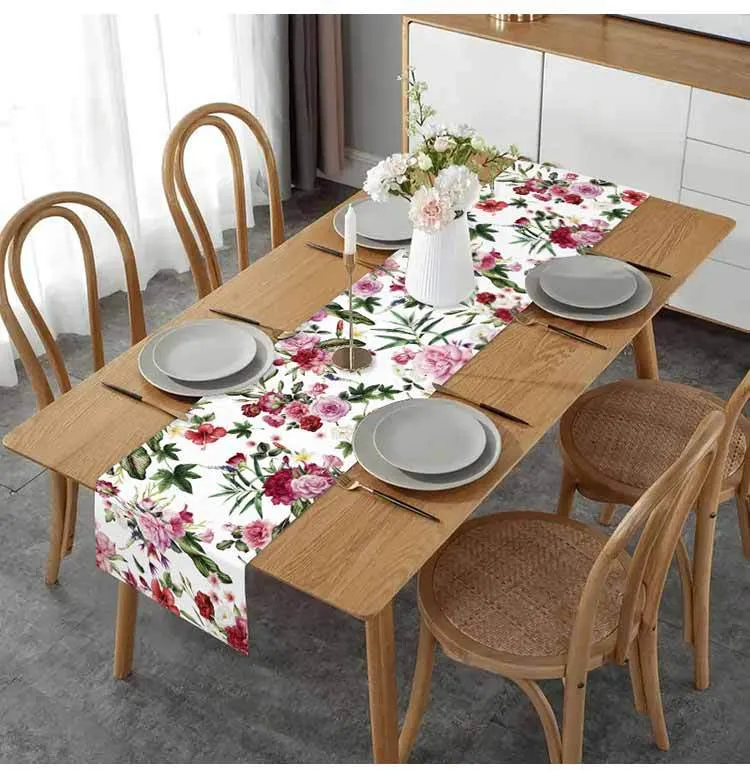 Spring and Summer Table Flags, Rose Red Flowers, Linen Tablecloths, Cross-Border Manufacturers, Direct Sales, Dining Table, Coffee Table Decoration, Insulation Pads Wholesale