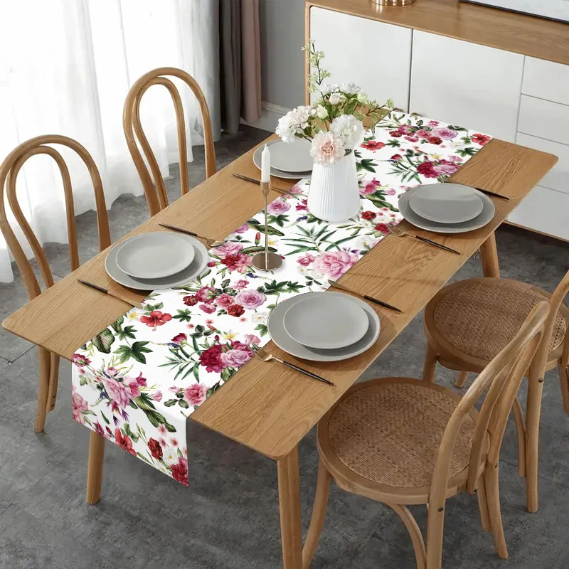 Spring and Summer Table Flags, Rose Red Flowers, Linen Tablecloths, Cross-Border Manufacturers, Direct Sales, Dining Table, Coffee Table Decoration, Insulation Pads Wholesale
