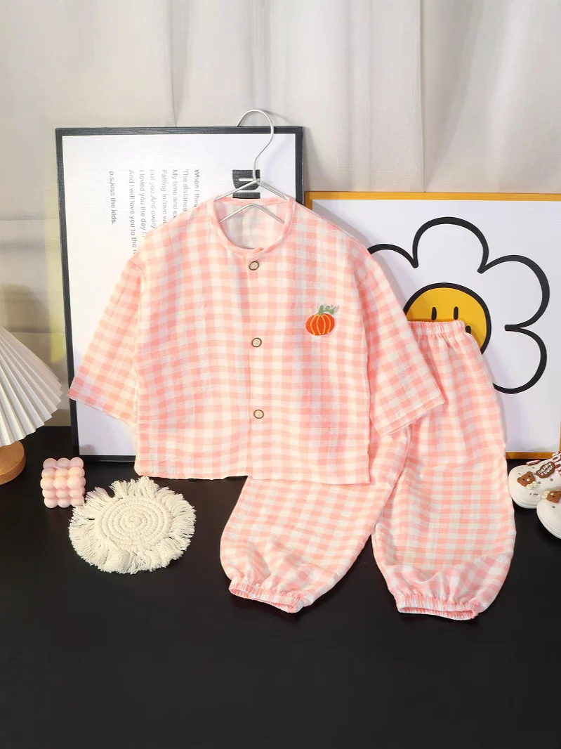 Boys and Girls Cloud Cotton Home Clothes Set Summer Cardigan Cartoon Kidsren's Pajamas Tops Pants Spring & Fall Two-Piece Set