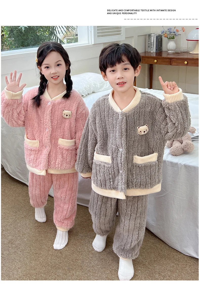 Boys and Girls Pajamas Cotton Velvet Home Clothes Autumn and Winter Children's Winter Pajamas Western Style Thickened Pajamas
