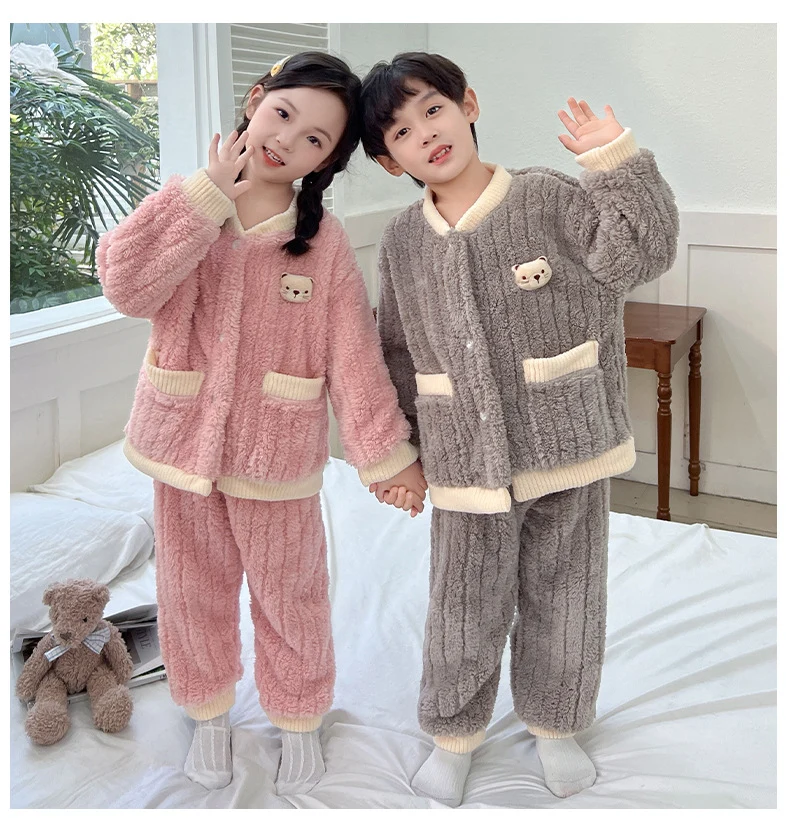 Boys and Girls Pajamas Cotton Velvet Home Clothes Autumn and Winter Children's Winter Pajamas Western Style Thickened Pajamas
