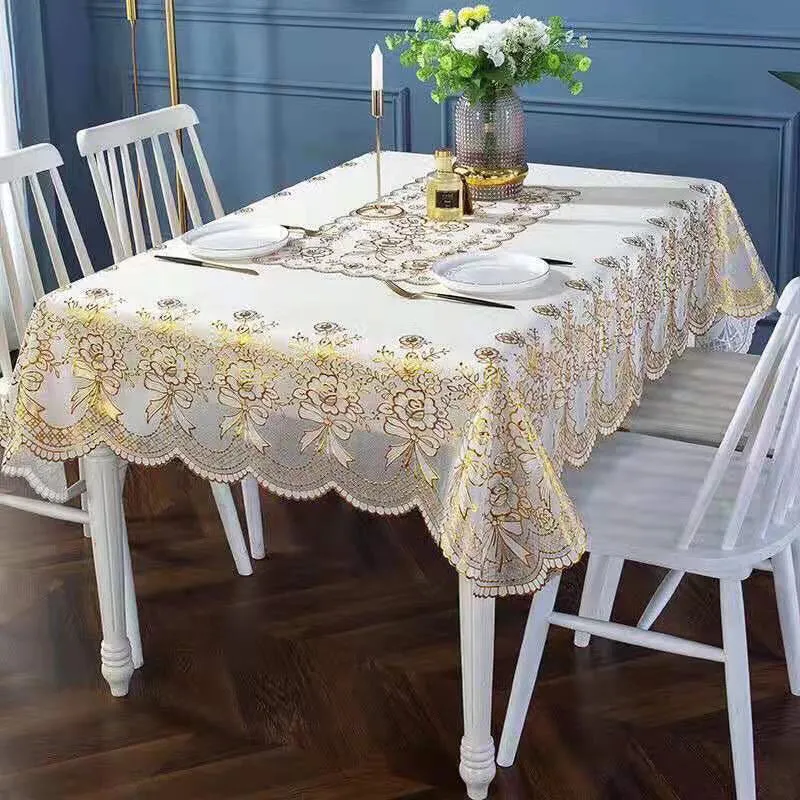PVC Bronzing Tablecloth Rectangular Coffee Table Mat Oil-proof Waterproof No-wash Anti-scalding Heat Insulation Tablecloth European Style Table Mat