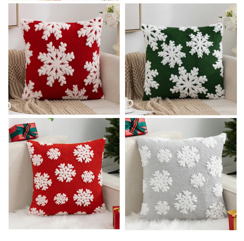 New Christmas Pillow Case Snowflake Velvet Jacquard Christmas Tree Elk Pillow Cushion Cross-border Holiday Decoration Cushion Cover