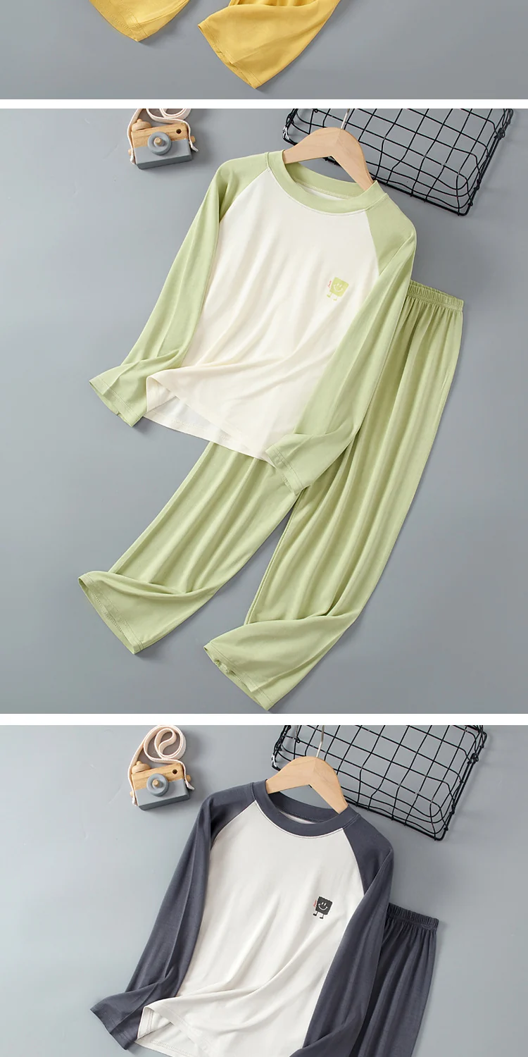 Children's Home Clothes Spring and Summer Modal Long Sleeve Trousers Pajamas suit Boys and Girls Shoulder Cooler Air-conditioning Clothes