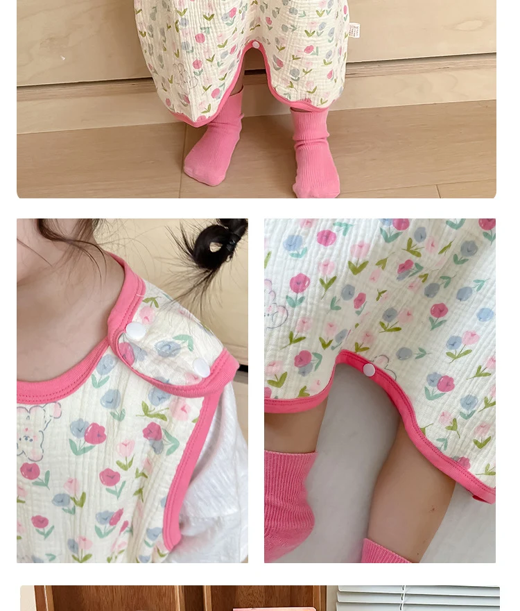 Baby Vest Sleeping Bag Summer Thin Gauze Pure Cotton Baby Kick-proof Sleeveless Children's Pajamas Air-conditioned Room Anti-cold