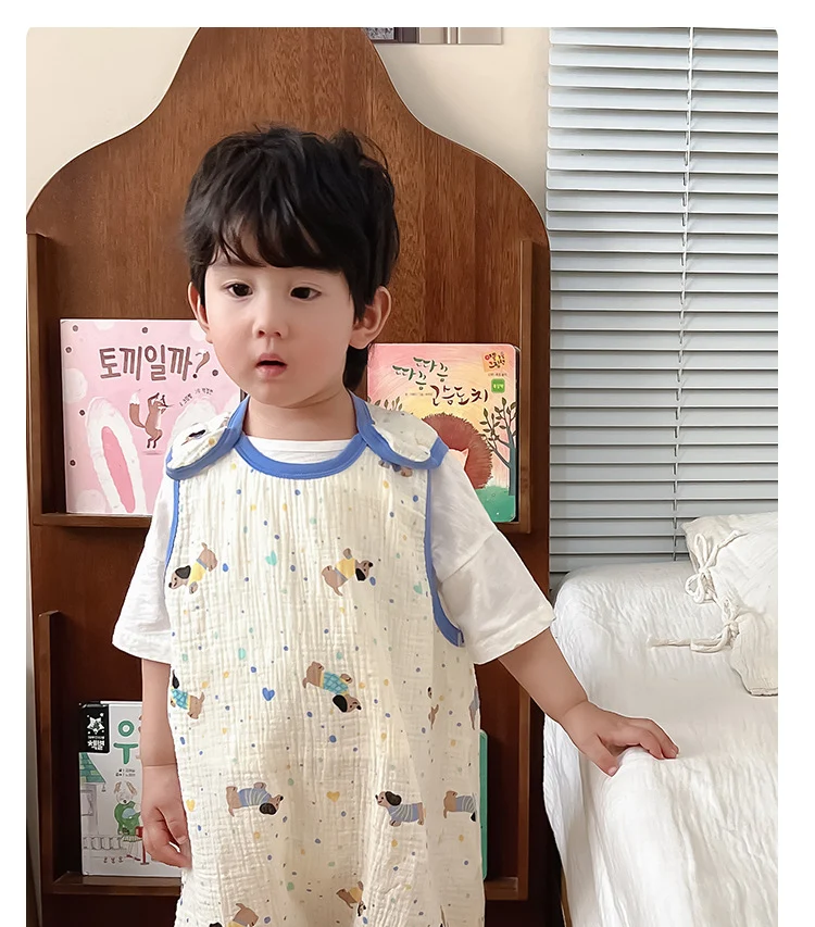 Baby Vest Sleeping Bag Summer Thin Gauze Pure Cotton Baby Kick-proof Sleeveless Children's Pajamas Air-conditioned Room Anti-cold