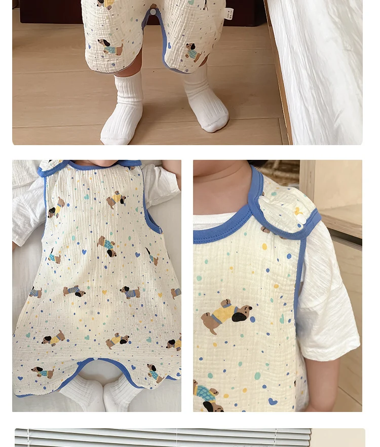 Baby Vest Sleeping Bag Summer Thin Gauze Pure Cotton Baby Kick-proof Sleeveless Children's Pajamas Air-conditioned Room Anti-cold