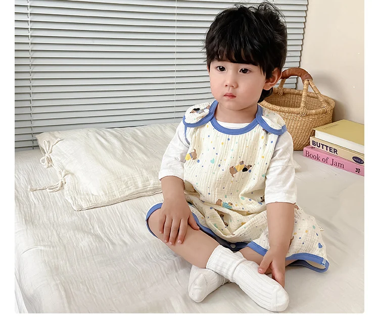 Baby Vest Sleeping Bag Summer Thin Gauze Pure Cotton Baby Kick-proof Sleeveless Children's Pajamas Air-conditioned Room Anti-cold