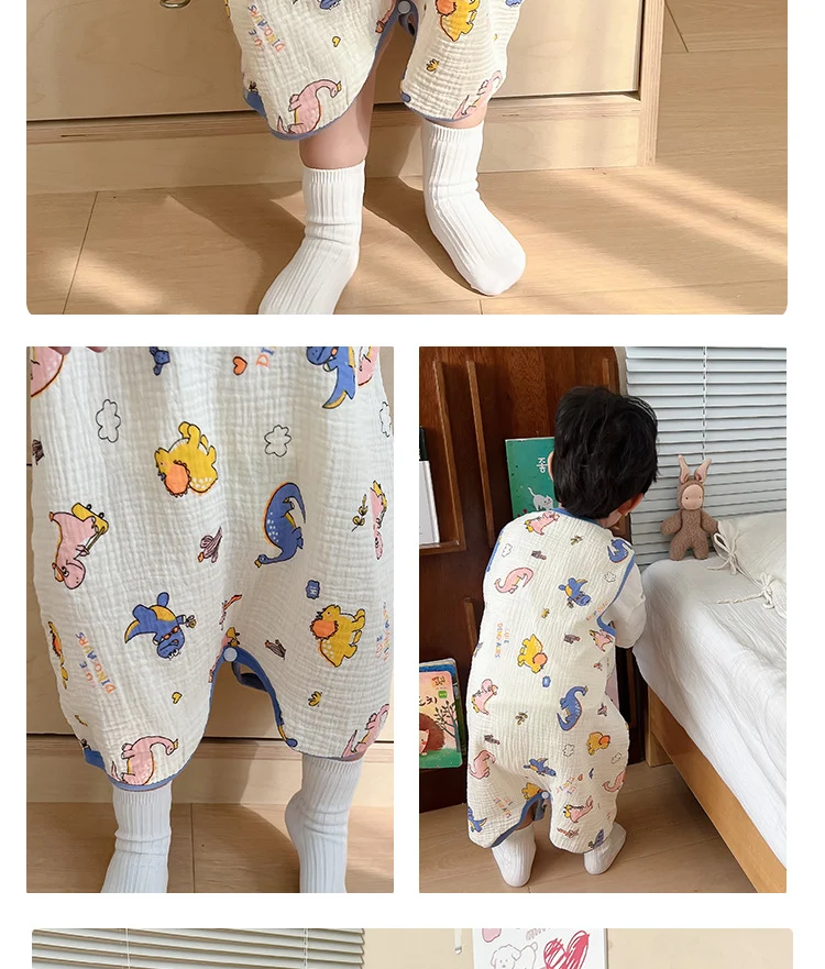 Baby Vest Sleeping Bag Summer Thin Gauze Pure Cotton Baby Kick-proof Sleeveless Children's Pajamas Air-conditioned Room Anti-cold