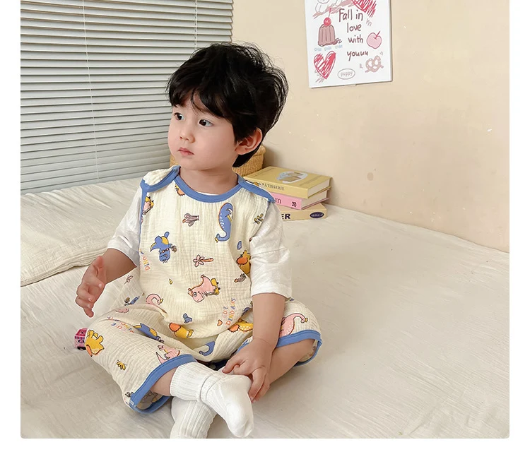 Baby Vest Sleeping Bag Summer Thin Gauze Pure Cotton Baby Kick-proof Sleeveless Children's Pajamas Air-conditioned Room Anti-cold
