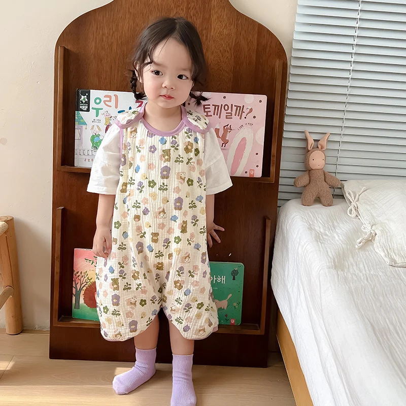 Baby Vest Sleeping Bag Summer Thin Gauze Pure Cotton Baby Kick-proof Sleeveless Children's Pajamas Air-conditioned Room Anti-cold