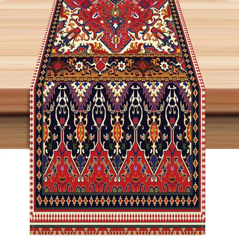 New European Style Textured Printed Table Flag Cross-Border Linen Restaurant Decoration Bohemian Style Long Tablecloth Wholesale
