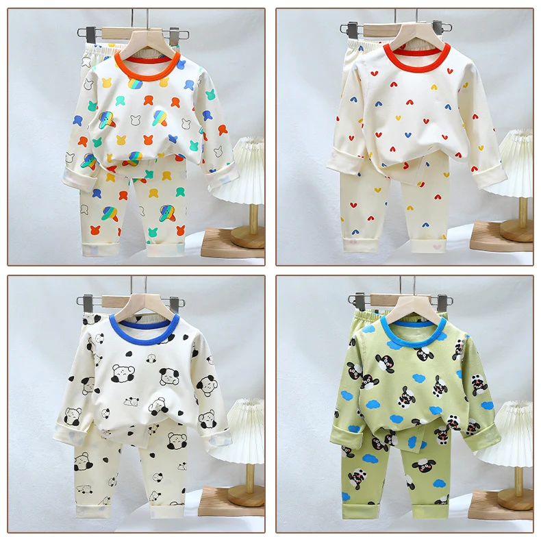 Children's Pajamas suit 2024 Autumn Baby Lycra Underwear Boys Home Clothes Girls Autumn Clothes Pants Children's Clothing Wholesale