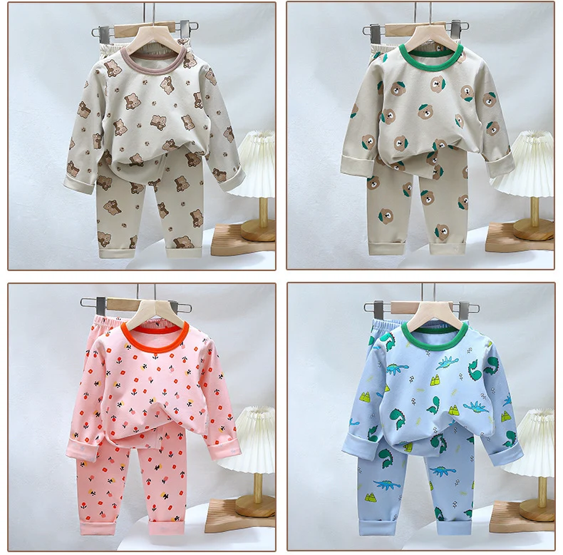 Children's Pajamas suit 2024 Autumn Baby Lycra Underwear Boys Home Clothes Girls Autumn Clothes Pants Children's Clothing Wholesale