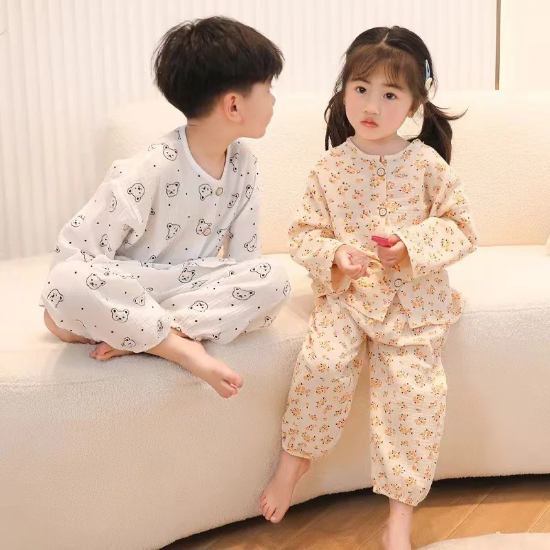 New Class A Children's Cotton Yarn Pajamas suit Boys and Girls Home Clothes Two-piece Cotton Baby's Spring and Autumn and Summer Children's Clothing